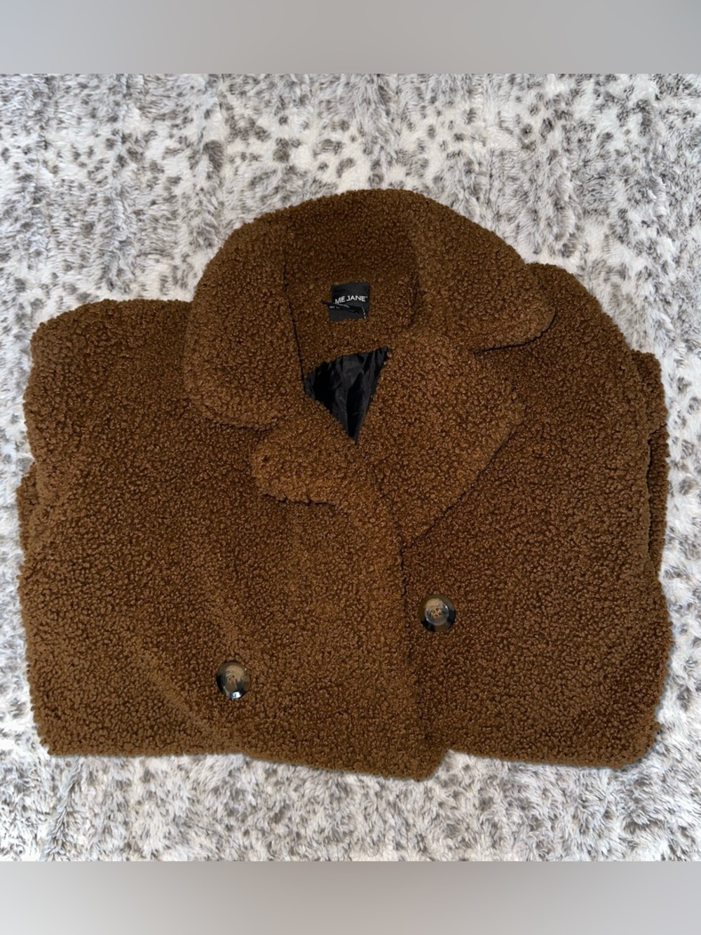 Me Jane Chocolate Brown Teddy Coat with Button Front